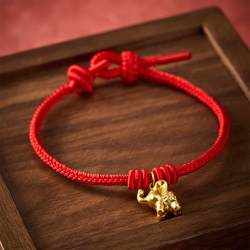 Buddha Stones Elephant Fu Character Red String Strength Braided Rope Bracelet - image 2