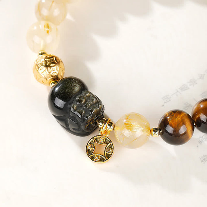 Buddha Stones Feng Shui Tiger Eye Pi Xiu Golden Rutilated Quartz Wealth Beaded Bracelet - image 13