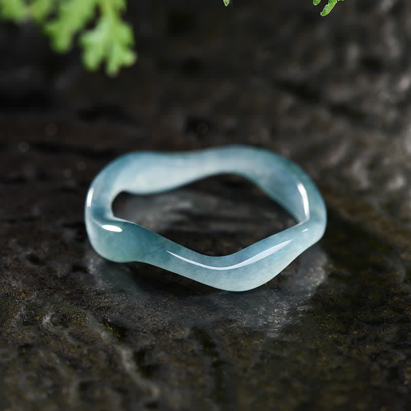 Buddha Stones Jade Luck Irregular Ring - Jade Ripple Ring - US12-13（22mm） - image 0