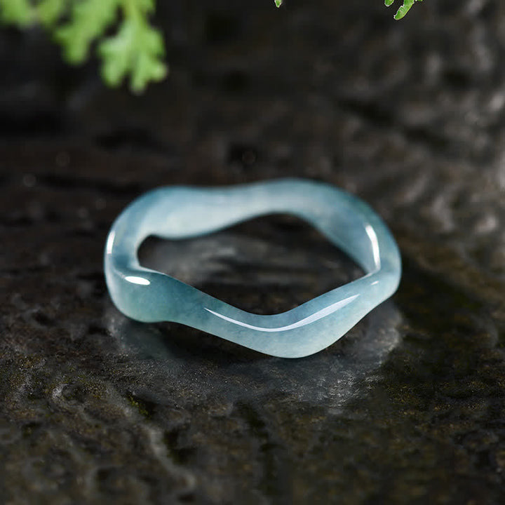 Buddha Stones Jade Luck Irregular Ring - Jade Ripple Ring - US12-13（22mm） - image 0