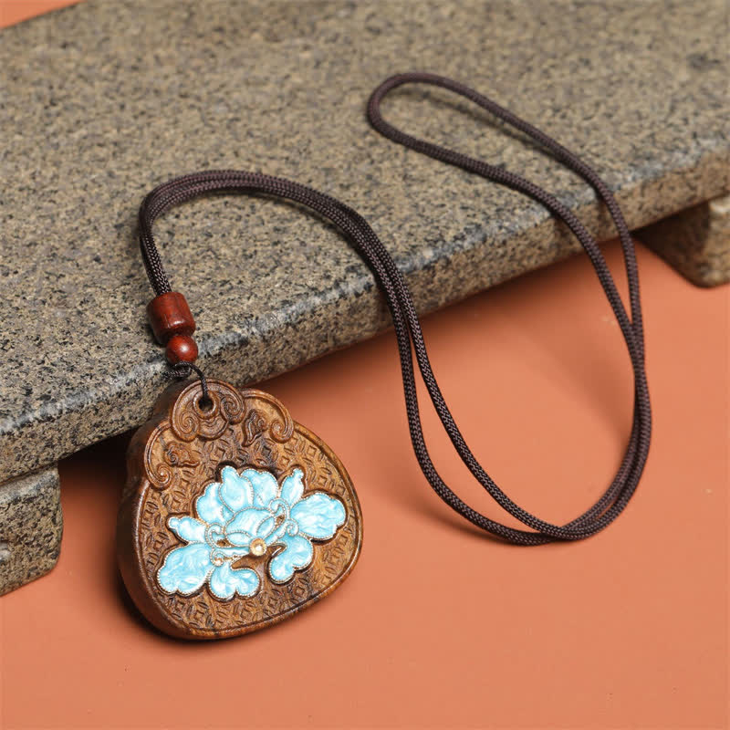 Buddha Stones Sappanwood Lotus Purity Enamel Inlaid Braided Rope Necklace - image 1