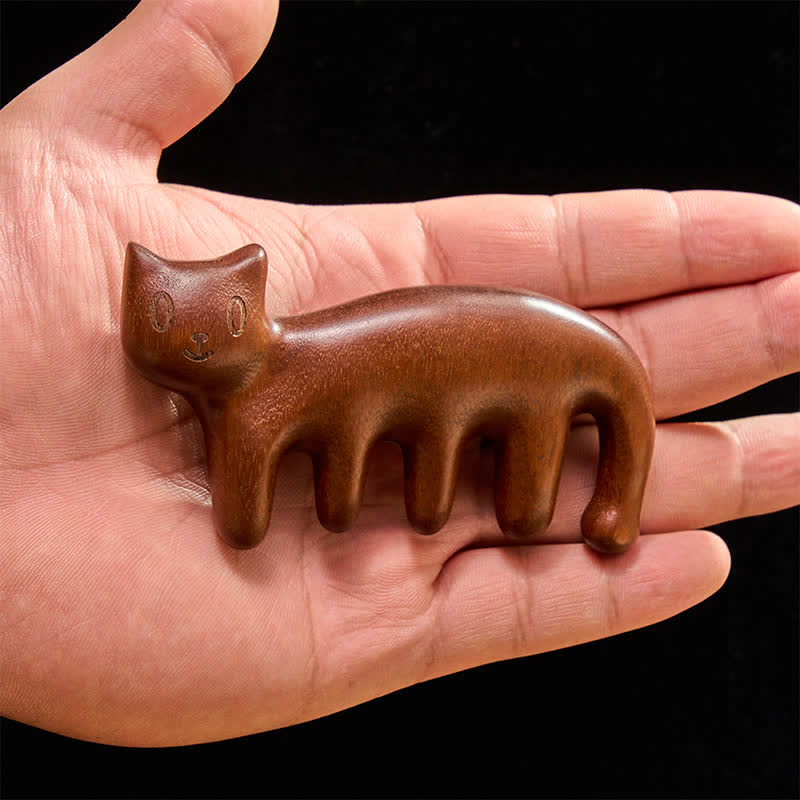 Buddha Stones Hand-Polished Sandalwood Cat Shape Grounding Massage Comb - image 8