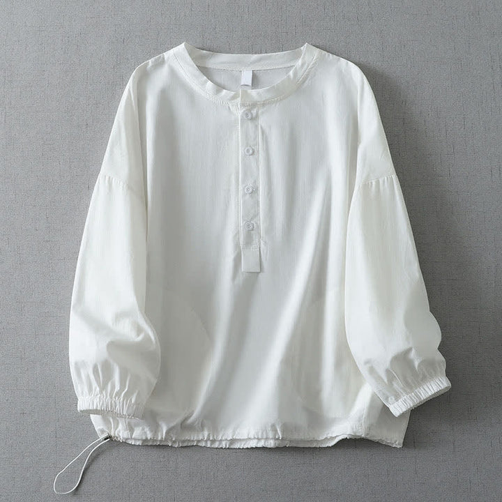 Buddha Stones Fall Simple Button-Up Solid Women's Long Sleeve Shirts With Pocket - White - US14, UK/AU18, EU46 (2XL) - image 10