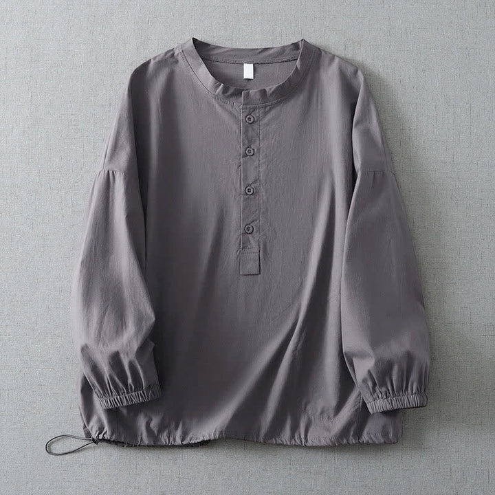 Buddha Stones Fall Simple Button-Up Solid Women's Long Sleeve Shirts With Pocket - Gray - US14, UK/AU18, EU46 (2XL) - image 0