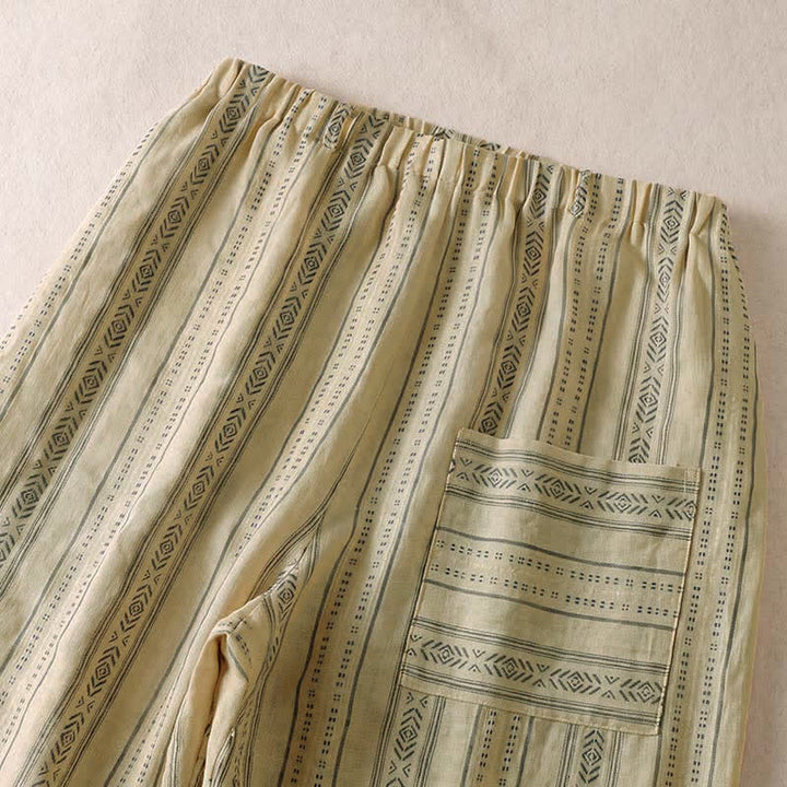 Buddha Stones Spring Summer Casual Boho Drawstring Striped Ankle Pants Women's Straight Leg Pants With Pocket - image 11
