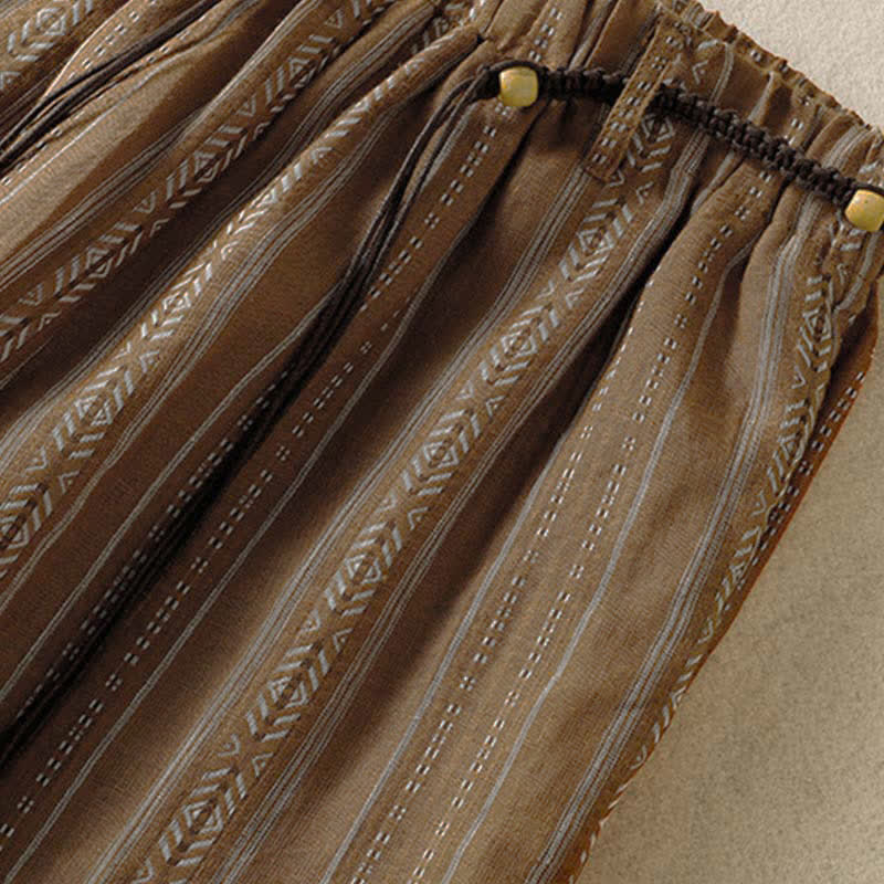 Buddha Stones Spring Summer Casual Boho Drawstring Striped Ankle Pants Women's Straight Leg Pants With Pocket - image 4