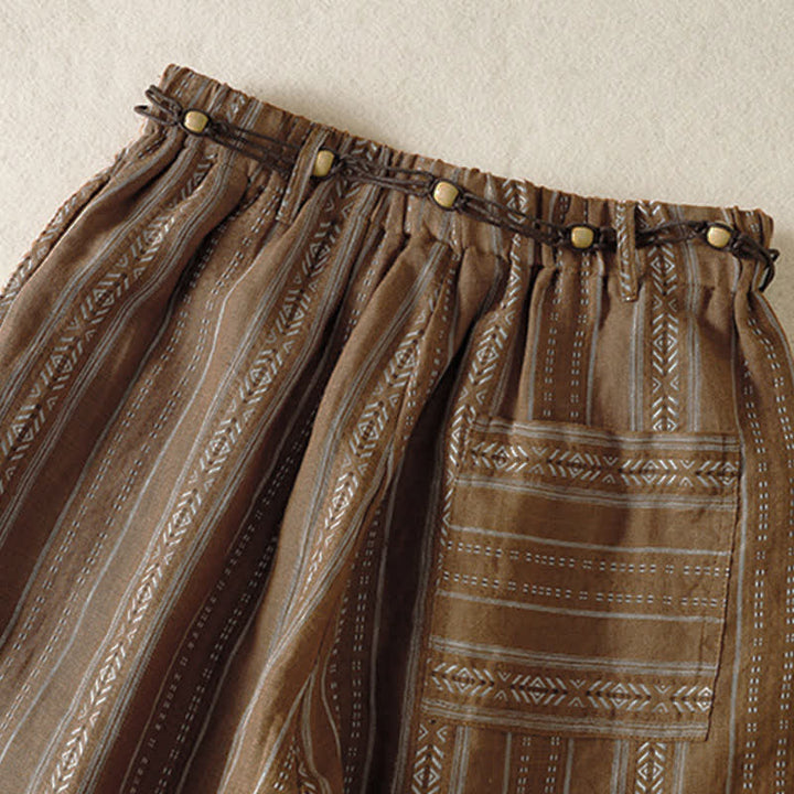 Buddha Stones Spring Summer Casual Boho Drawstring Striped Ankle Pants Women's Straight Leg Pants With Pocket - image 3