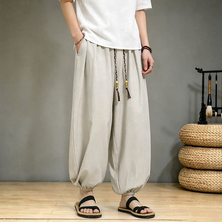 Buddha Stones Spring Summer Casual Tang Style Drawstring Dragon Cropped Pants Men's Harem Pants With Pocket - image 22