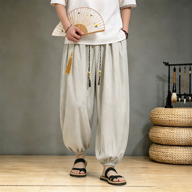 Buddha Stones Spring Summer Casual Tang Style Drawstring Dragon Cropped Pants Men's Harem Pants With Pocket - image 23