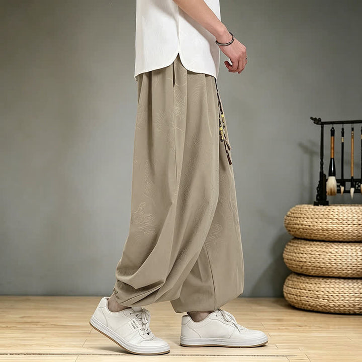 Buddha Stones Spring Summer Casual Tang Style Drawstring Dragon Cropped Pants Men's Harem Pants With Pocket - image 8
