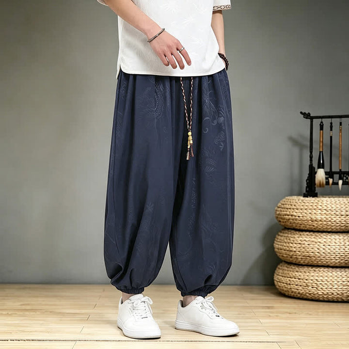 Buddha Stones Spring Summer Casual Tang Style Drawstring Dragon Cropped Pants Men's Harem Pants With Pocket - image 20