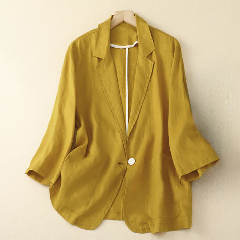 Buddha Stones Spring Summer Casual Minimalist Patch Pocket Solid Women's Three-Quarter Sleeve Shirts With Pocket - Goldenrod - US6, UK/AU10, EU38 (XL) - image 21