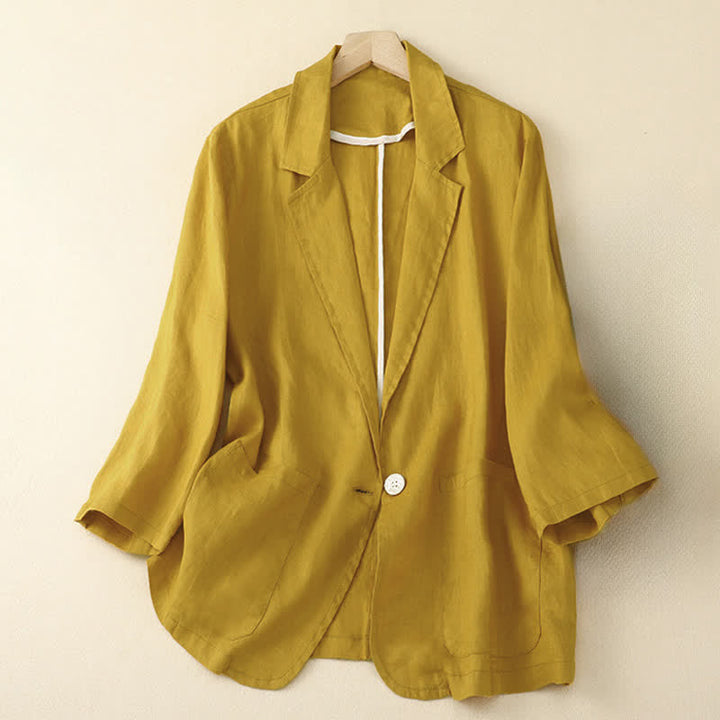 Buddha Stones Spring Summer Casual Minimalist Patch Pocket Solid Women's Three-Quarter Sleeve Shirts With Pocket - Goldenrod - US6, UK/AU10, EU38 (XL) - image 21