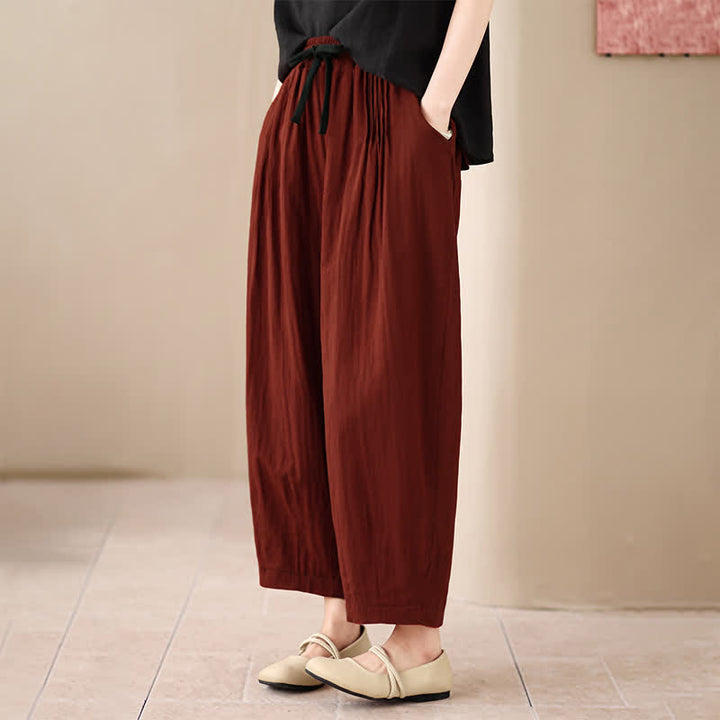 Buddha Stones Spring Summer Casual Minimalist Drawstring Solid Cropped Pants Women's Harem Pants With Pocket - image 12