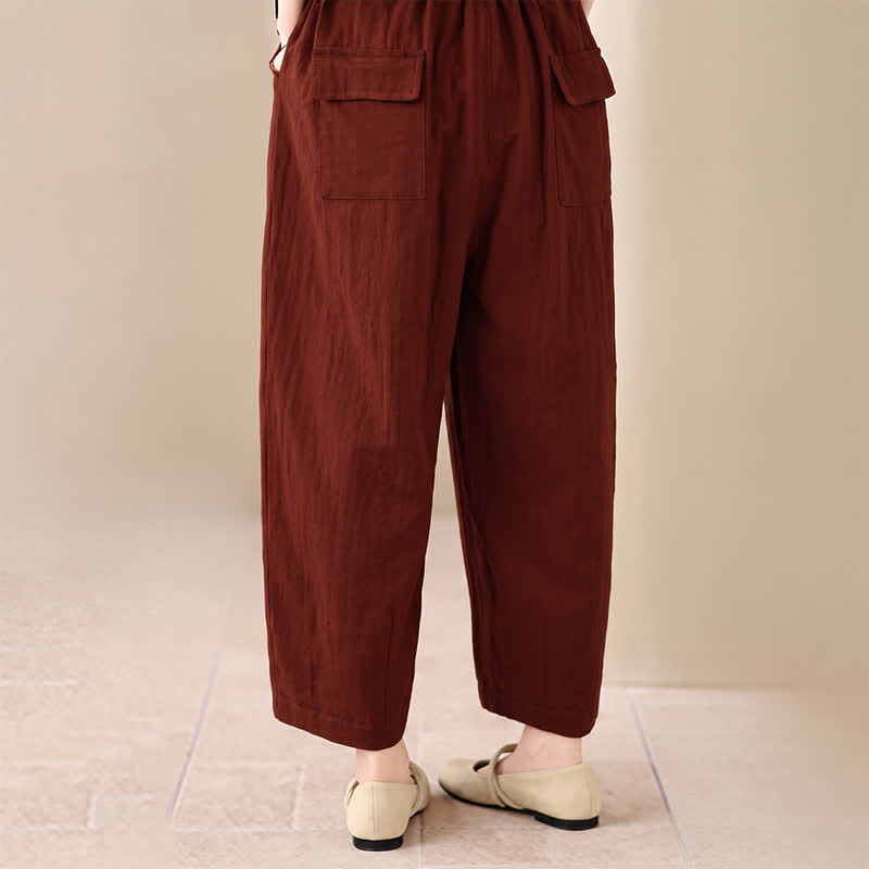 Buddha Stones Spring Summer Casual Minimalist Drawstring Solid Cropped Pants Women's Harem Pants With Pocket - image 11