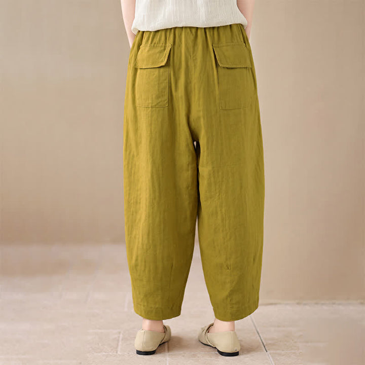 Buddha Stones Spring Summer Casual Minimalist Drawstring Solid Cropped Pants Women's Harem Pants With Pocket - image 2