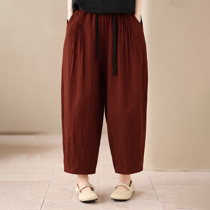 Buddha Stones Spring Summer Casual Minimalist Drawstring Solid Cropped Pants Women's Harem Pants With Pocket - image 10