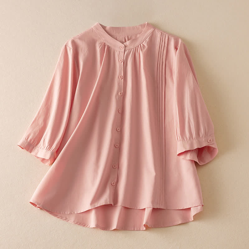 Buddha Stones Summer Classic Simple Button-Up Solid Women's Short Sleeve Shirts - LightPink - US8-10, UK/AU12-14, EU40-42 (2XL) - image 28
