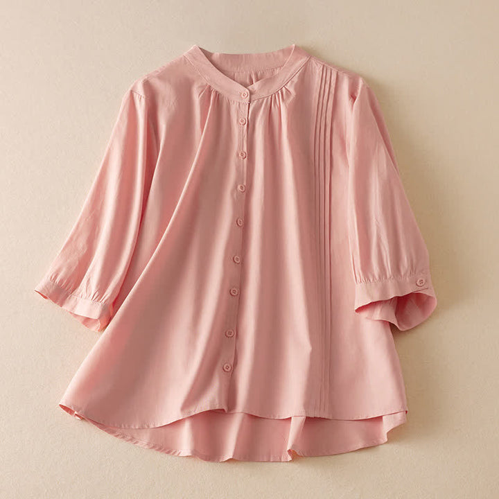 Buddha Stones Summer Classic Simple Button-Up Solid Women's Short Sleeve Shirts - LightPink - US8-10, UK/AU12-14, EU40-42 (2XL) - image 28