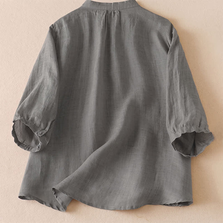 Buddha Stones Summer Classic Simple Button-Up Solid Women's Short Sleeve Shirts - image 21