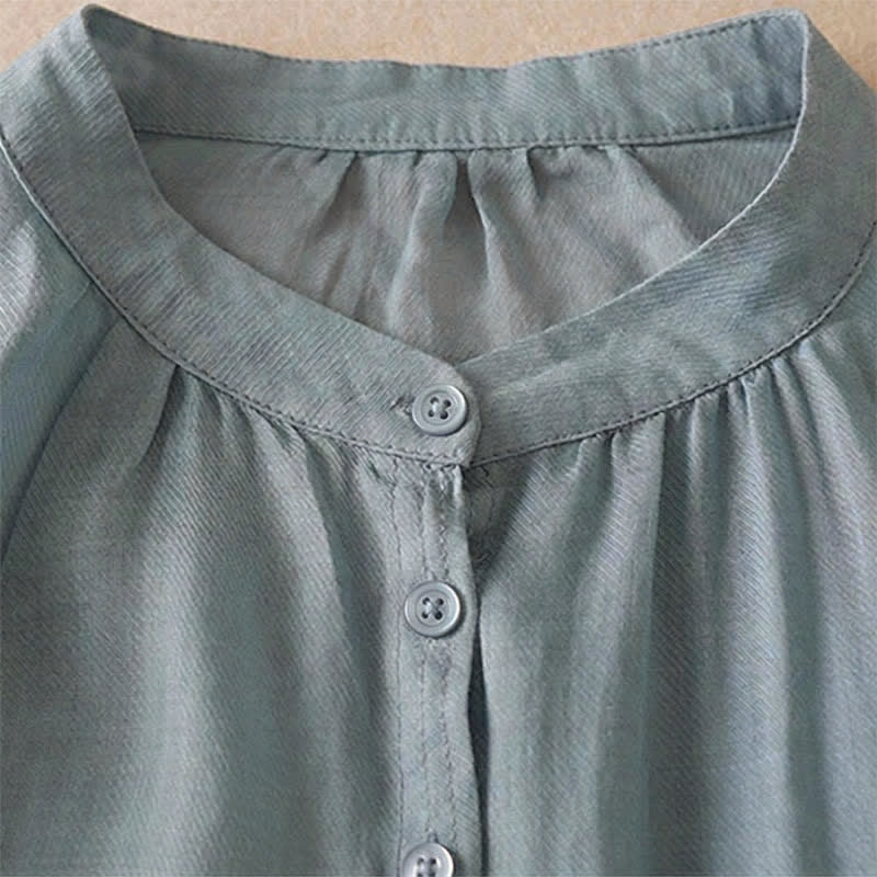 Buddha Stones Summer Classic Simple Button-Up Solid Women's Short Sleeve Shirts - image 2