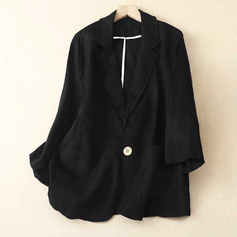 Buddha Stones Spring Summer Casual Minimalist Patch Pocket Solid Women's Three-Quarter Sleeve Shirts With Pocket - Black - US6, UK/AU10, EU38 (XL) - image 27