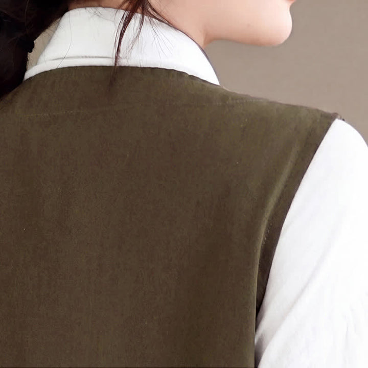 Buddha Stones Summer Casual Minimalist Button-Up Solid Women's Summer Sleeveless Dress With Pocket - image 7