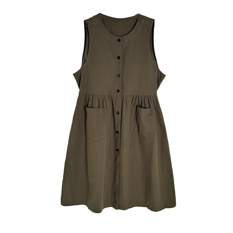 Buddha Stones Summer Casual Minimalist Button-Up Solid Women's Summer Sleeveless Dress With Pocket - image 11
