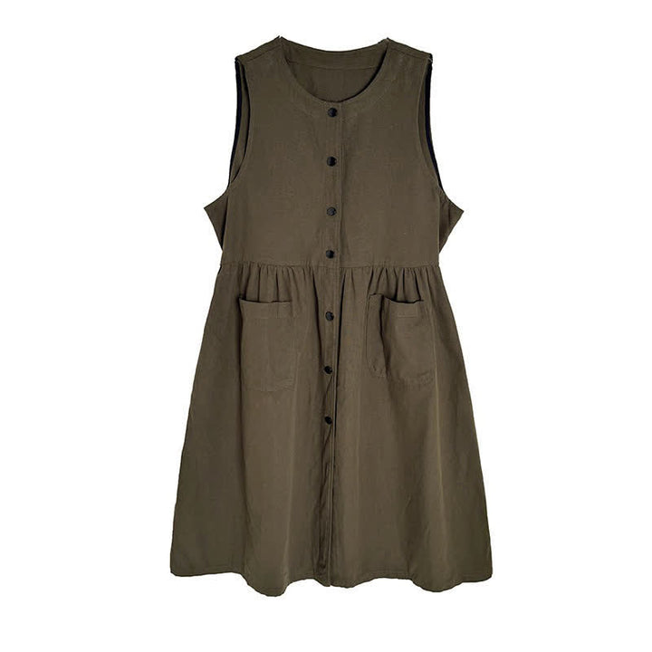 Buddha Stones Summer Casual Minimalist Button-Up Solid Women's Summer Sleeveless Dress With Pocket - image 11