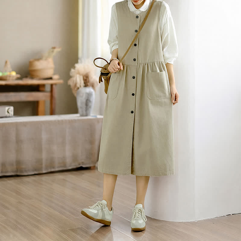 Buddha Stones Summer Casual Minimalist Button-Up Solid Women's Summer Sleeveless Dress With Pocket - image 24