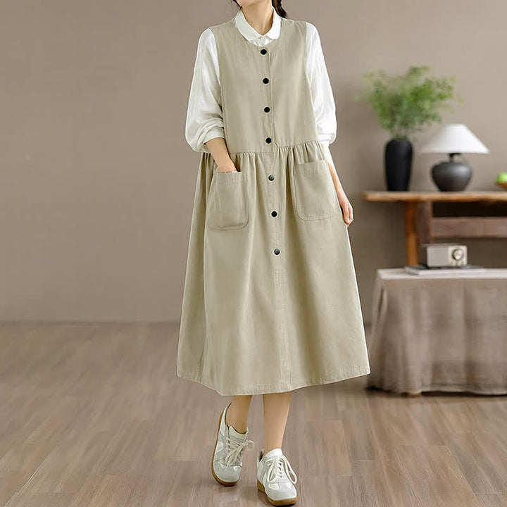 Buddha Stones Summer Casual Minimalist Button-Up Solid Women's Summer Sleeveless Dress With Pocket - image 20