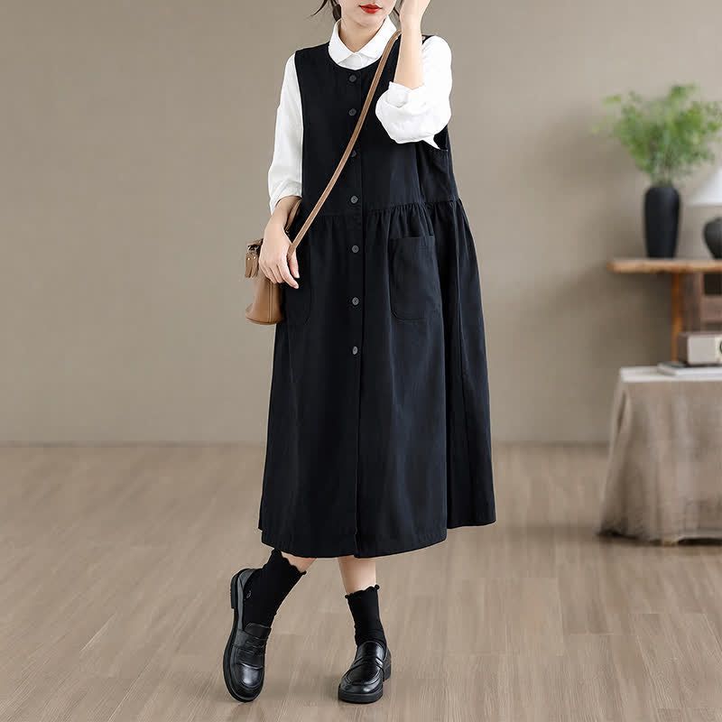 Buddha Stones Summer Casual Minimalist Button-Up Solid Women's Summer Sleeveless Dress With Pocket - image 15