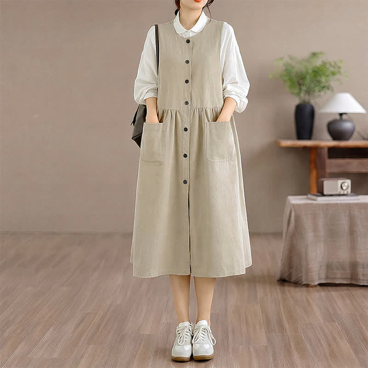 Buddha Stones Summer Casual Minimalist Button-Up Solid Women's Summer Sleeveless Dress With Pocket - image 19