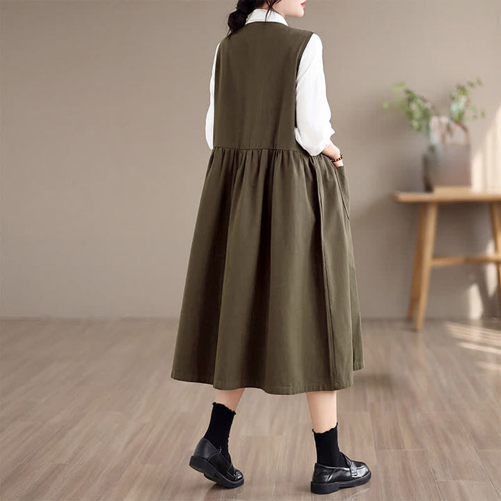 Buddha Stones Summer Casual Minimalist Button-Up Solid Women's Summer Sleeveless Dress With Pocket - image 4