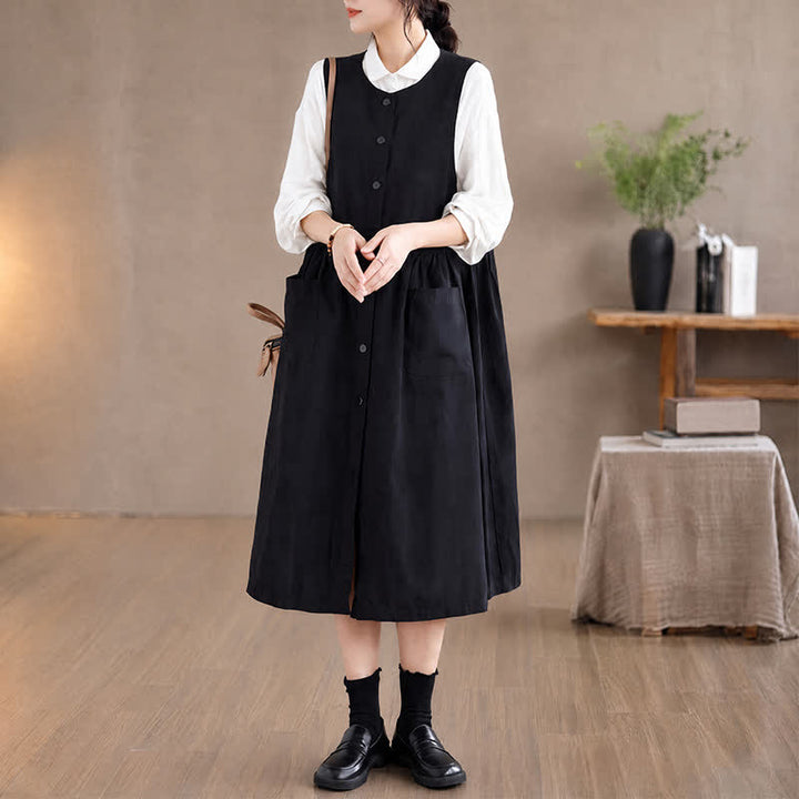 Buddha Stones Summer Casual Minimalist Button-Up Solid Women's Summer Sleeveless Dress With Pocket - image 17