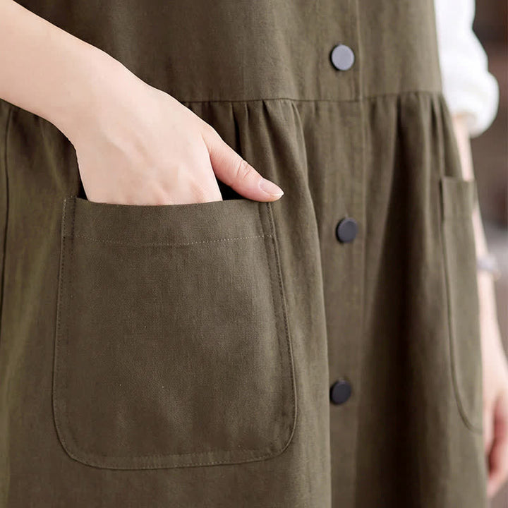 Buddha Stones Summer Casual Minimalist Button-Up Solid Women's Summer Sleeveless Dress With Pocket - image 8