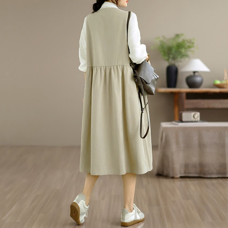 Buddha Stones Summer Casual Minimalist Button-Up Solid Women's Summer Sleeveless Dress With Pocket - image 22