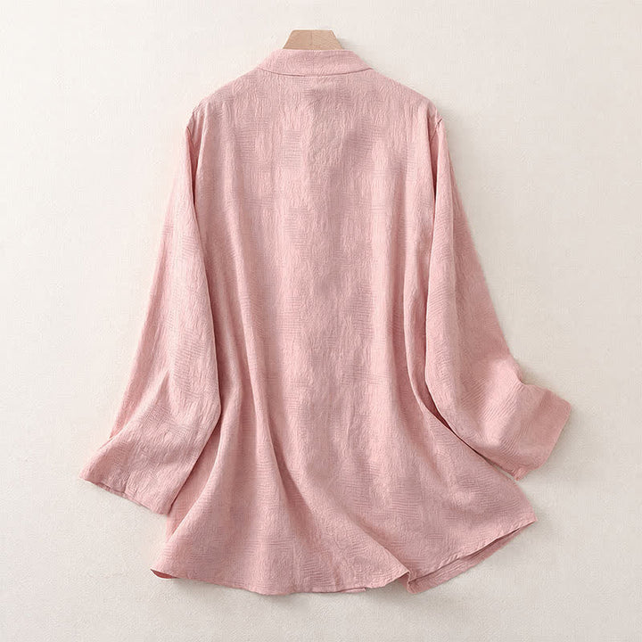 Buddha Stones Spring Fall Casual Tang Style Mandarin Collar Frog Button Solid Women's Long Sleeve Shirts With Pocket - image 7