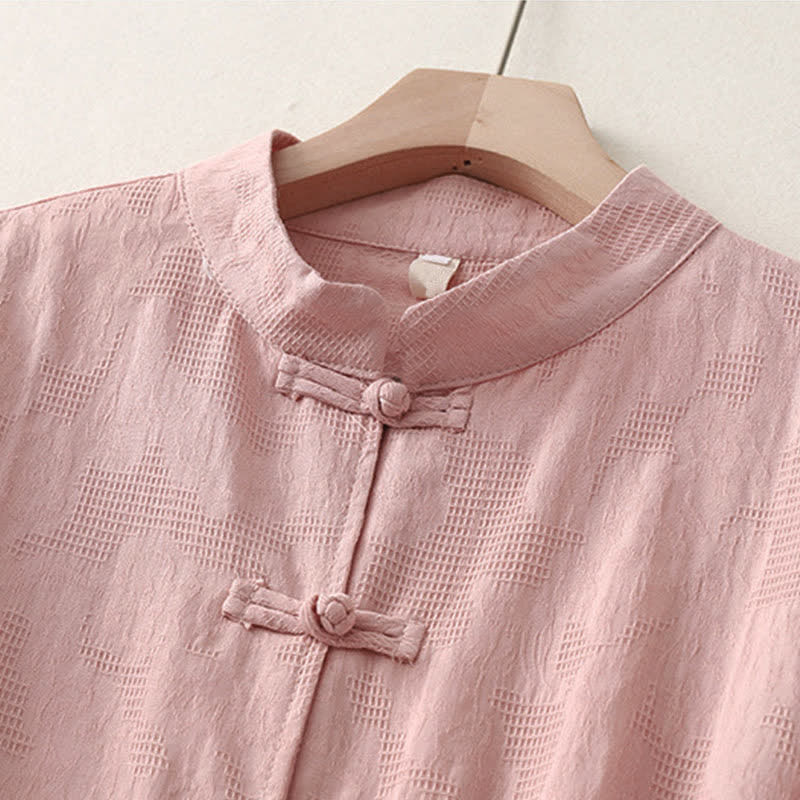 Buddha Stones Spring Fall Casual Tang Style Mandarin Collar Frog Button Solid Women's Long Sleeve Shirts With Pocket - image 8