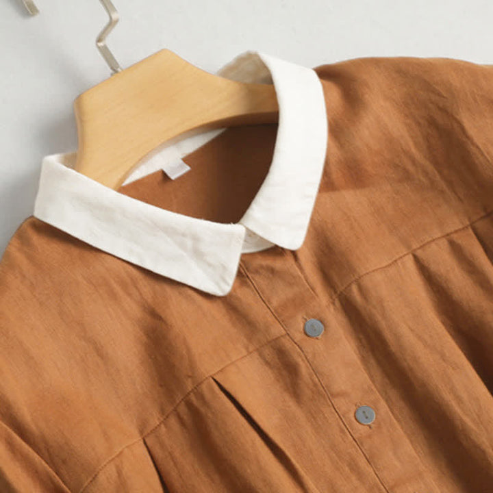 Buddha Stones Spring Summer Casual Minimalist Button-Up Solid Women's Short Sleeve Dress With Pocket - image 2