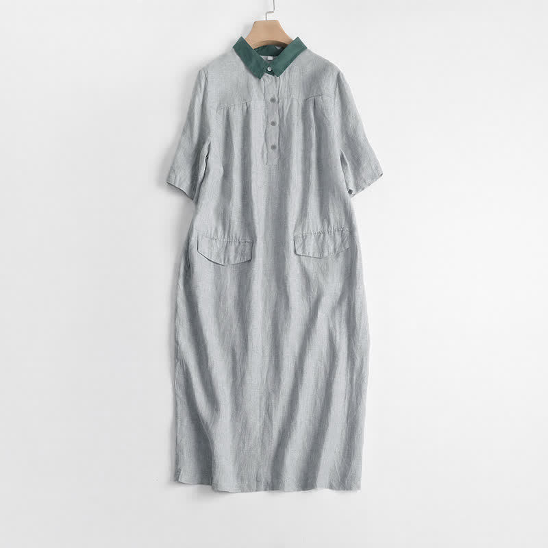 Buddha Stones Spring Summer Casual Minimalist Button-Up Solid Women's Short Sleeve Dress With Pocket - Gainsboro - US12, UK/AU16, EU44 (2XL) - image 12