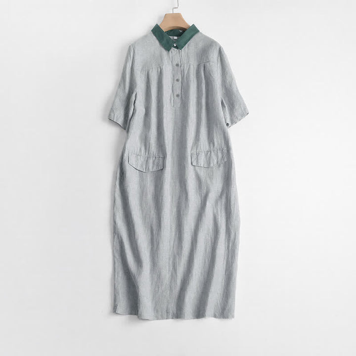 Buddha Stones Spring Summer Casual Minimalist Button-Up Solid Women's Short Sleeve Dress With Pocket - Gainsboro - US12, UK/AU16, EU44 (2XL) - image 12