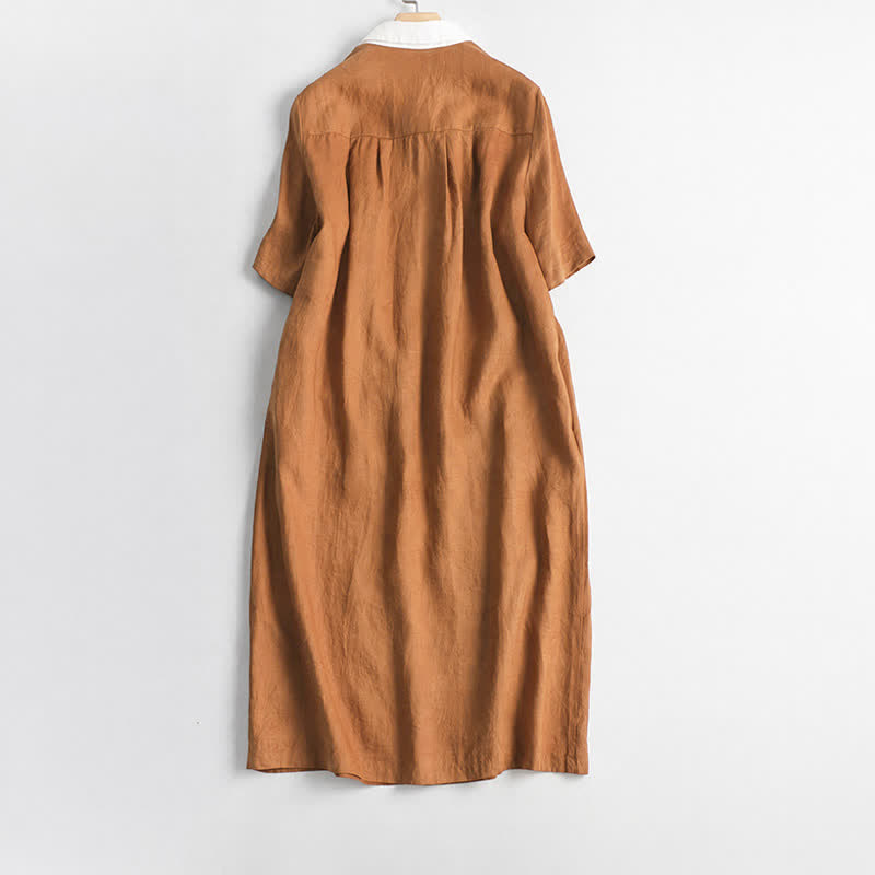 Buddha Stones Spring Summer Casual Minimalist Button-Up Solid Women's Short Sleeve Dress With Pocket - image 1