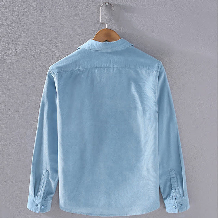 Buddha Stones Fall Winter Casual Patch Pocket Solid Cotton Men's Long Sleeve Shirts With Pocket - image 8