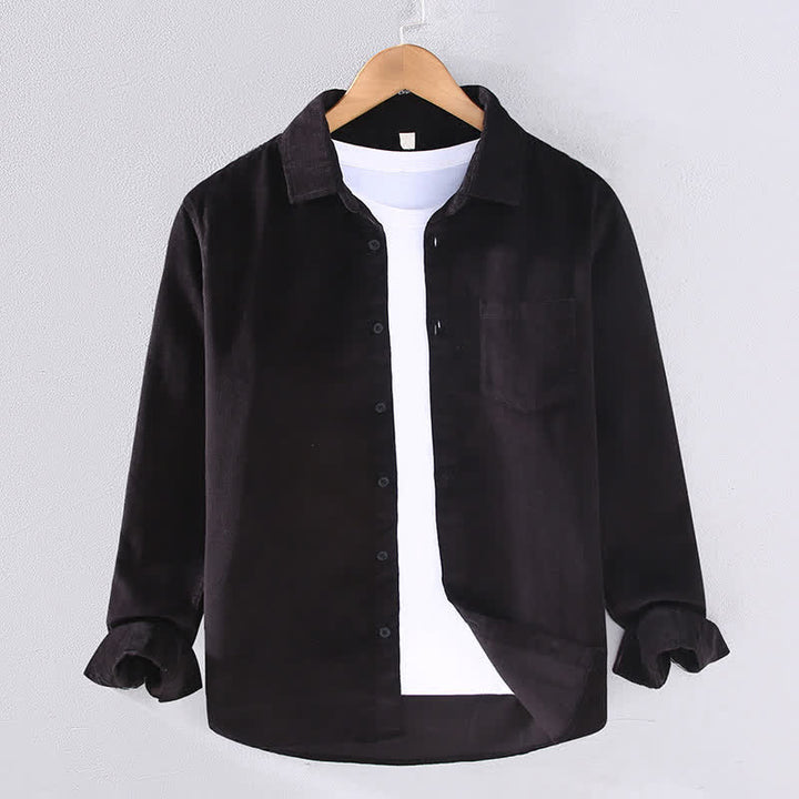 Buddha Stones Fall Winter Casual Patch Pocket Solid Cotton Men's Long Sleeve Shirts With Pocket - Black - US/UK/AU44, EU54 (4XL) - image 3