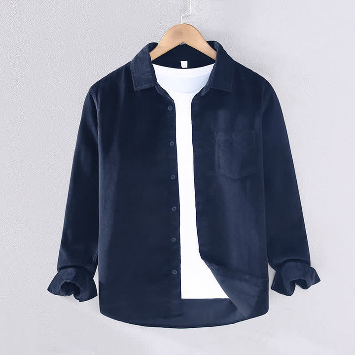 Buddha Stones Fall Winter Casual Patch Pocket Solid Cotton Men's Long Sleeve Shirts With Pocket - MidnightBlue - US/UK/AU44, EU54 (4XL) - image 1