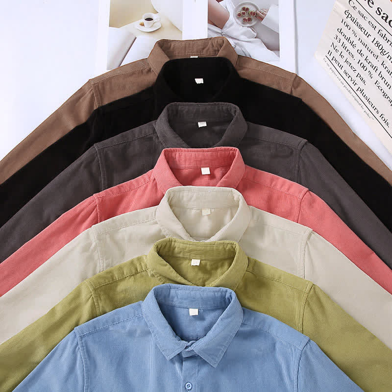 Buddha Stones Fall Winter Casual Patch Pocket Solid Cotton Men's Long Sleeve Shirts With Pocket - image 15