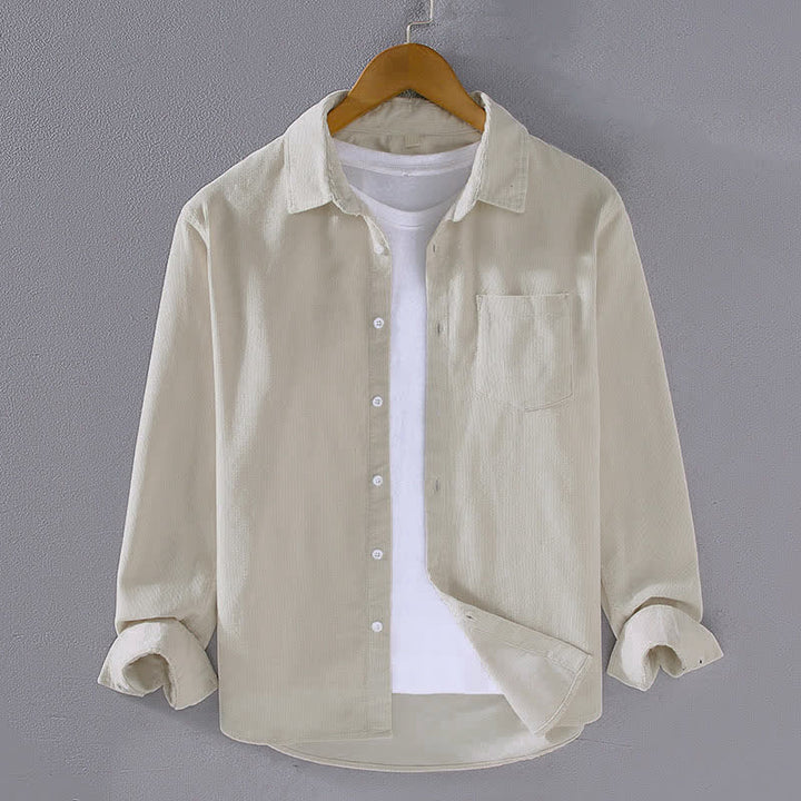 Buddha Stones Fall Winter Casual Patch Pocket Solid Cotton Men's Long Sleeve Shirts With Pocket - Ivory - US/UK/AU44, EU54 (4XL) - image 2