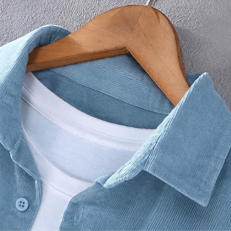 Buddha Stones Fall Winter Casual Patch Pocket Solid Cotton Men's Long Sleeve Shirts With Pocket - image 9