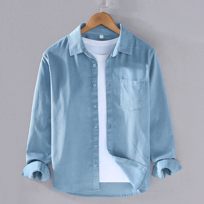 Buddha Stones Fall Winter Casual Patch Pocket Solid Cotton Men's Long Sleeve Shirts With Pocket - LightSteelBlue - US/UK/AU44, EU54 (4XL) - image 7